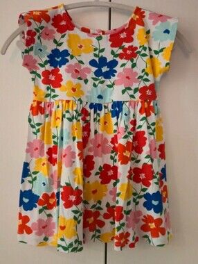 Hannah White Dress with Red, Blue, Yellow & Pink Floral Print
